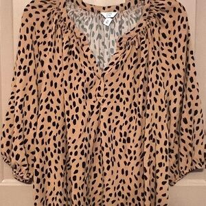 Crown & Ivy Tan and Black Patterned Blouse